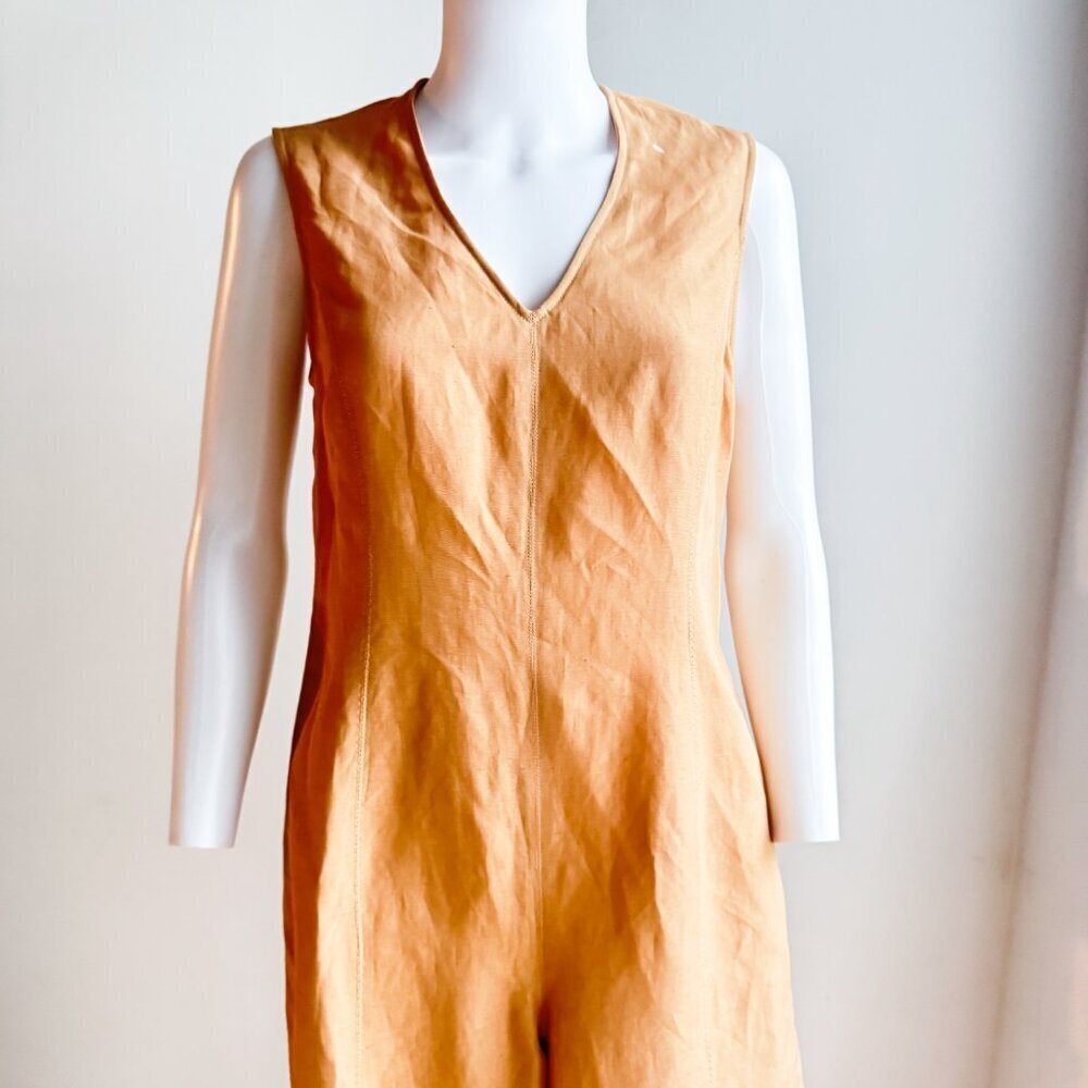 Vintage State of Claude Montana Nude Beige Linen Blend Jumpsuit 44/10 - Picture 2 of 8
